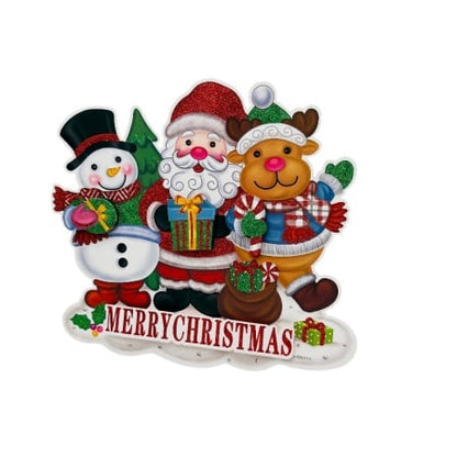Sticker decorativ Craciun Mos, om de zapada si ren 3D cu sclipici 35x38 cm
