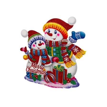 Sticker decorativ Craciun oameni de zapada 3D cu sclipici 42x38 cm