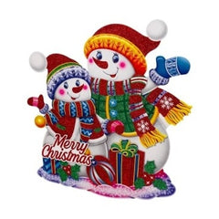 Sticker decorativ Craciun oameni de zapada 3D cu sclipici 42x38 cm