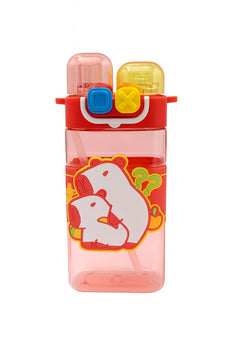 Sticla Apa Copii 600ml cu Bretea si Capac Dublu , Model Ursulet, Rosie