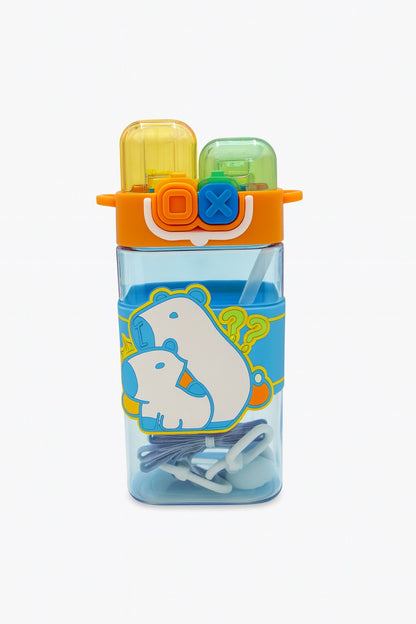 Sticla Apa Copii cu Bretea si Capac Dublu , Model Ursulet, Antiscurgere 600ML
