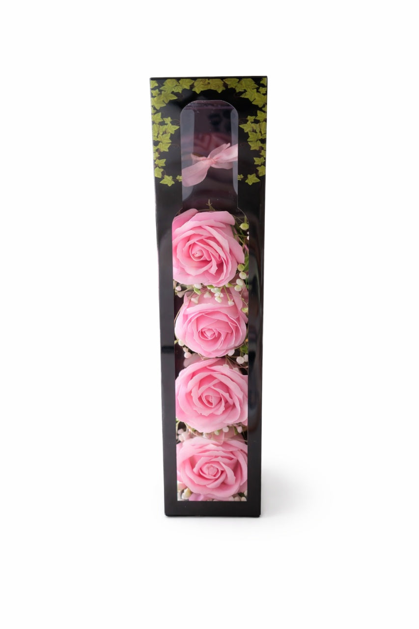 Sticla Decorativa cu 4 Trandafiri Roz si LED, Cadou Romantic Elegant, 31x7x9 cm