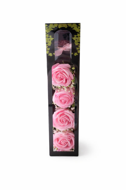 Sticla Decorativa cu 4 Trandafiri Roz si LED, Cadou Romantic Elegant, 31x7x9 cm