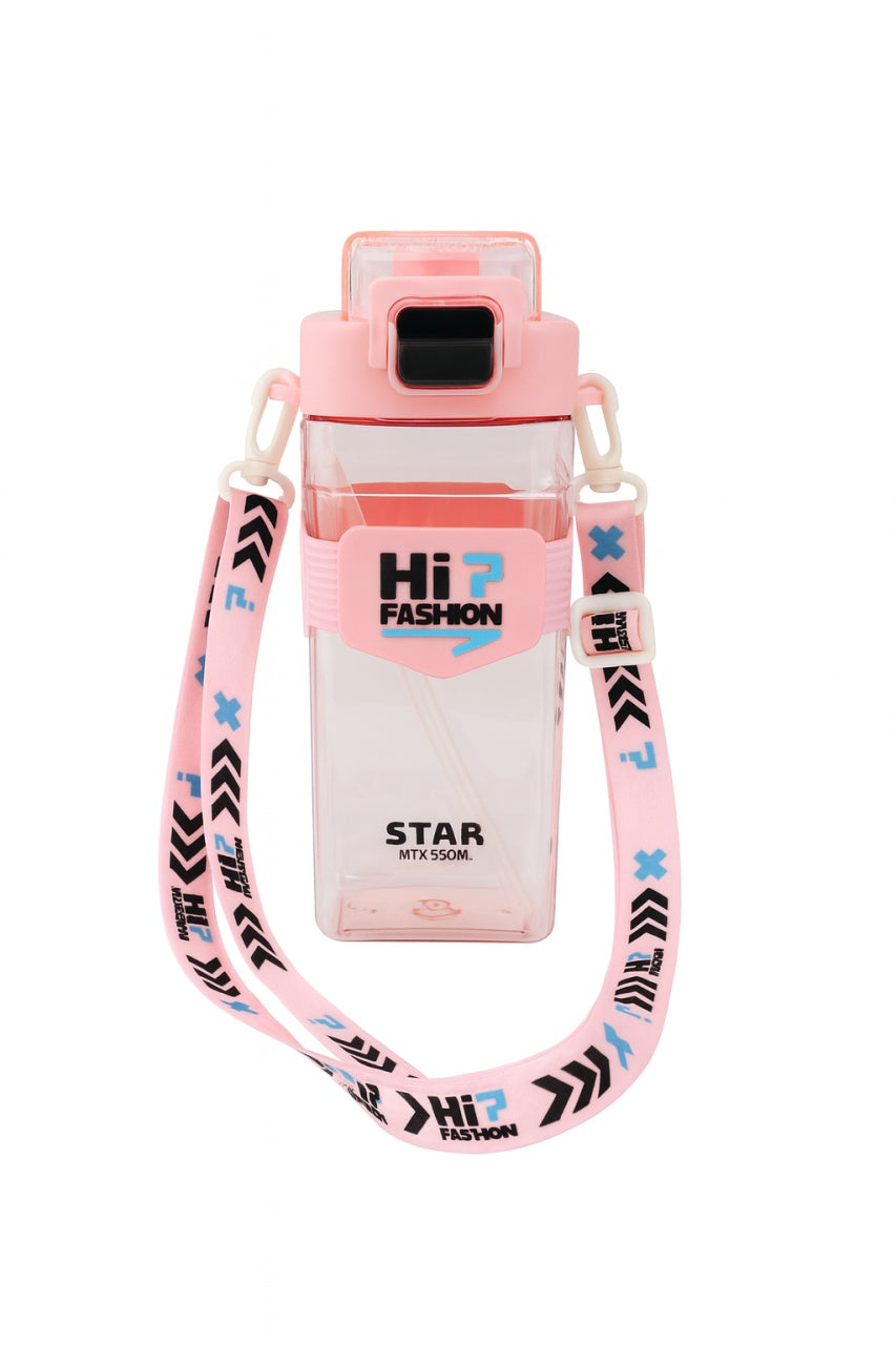 Sticla HiP Fashion 650ml Roz , Model Star cu Bretea Lunga si Capac cu Sistem de Siguranta
