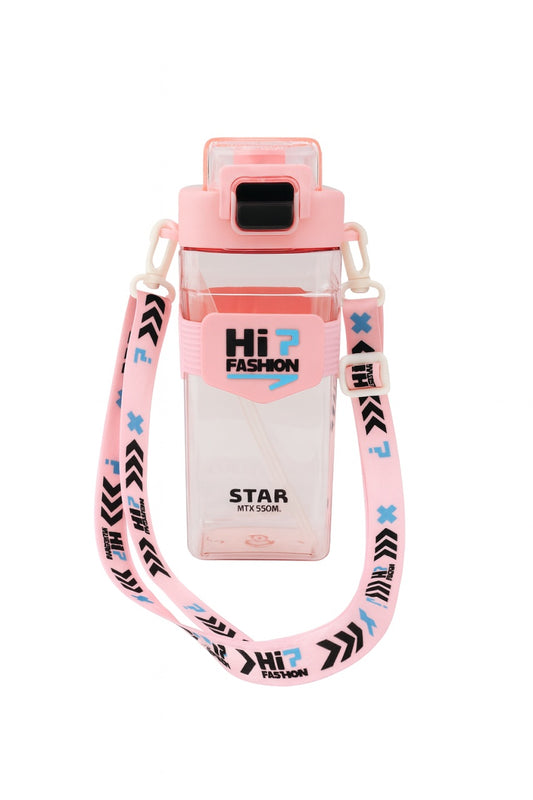 Sticla HiP Fashion 650ml Roz , Model Star cu Bretea Lunga si Capac cu Sistem de Siguranta