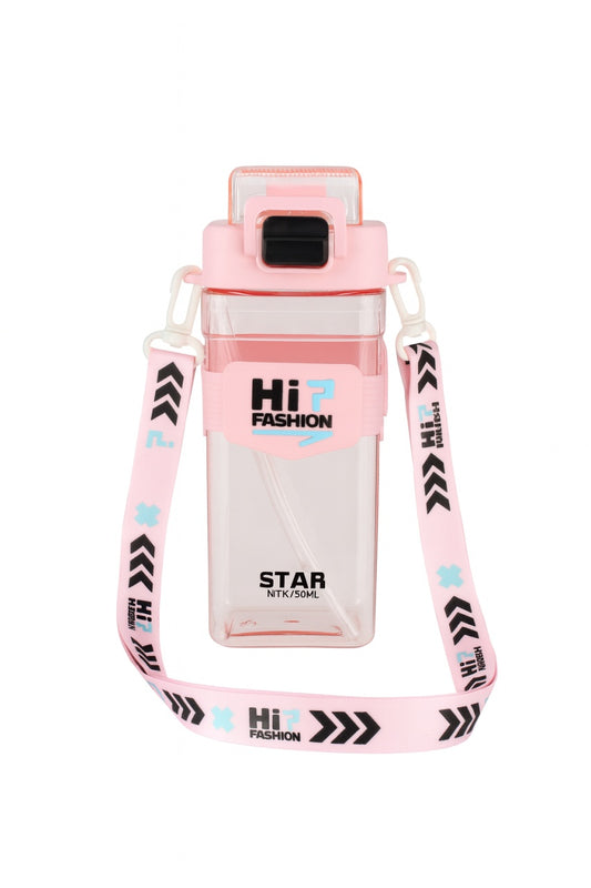 Sticla HiP Fashion 650ml Roz , Model Star cu Bretea Lunga si Capac cu Sistem de Siguranta