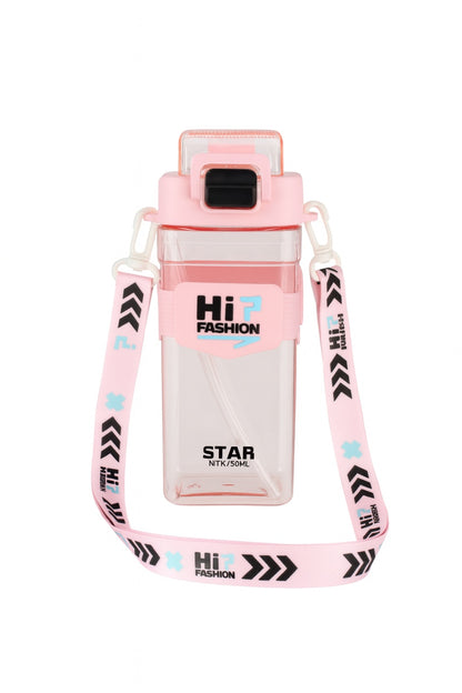 Sticla HiP Fashion 650ml Roz , Model Star cu Bretea Lunga si Capac cu Sistem de Siguranta