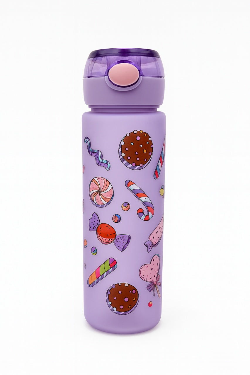 Sticla Kids Candy Purple 500ml , Model Vesel cu Dulciuri, Pai si Capac Flip Anti-Scurgere