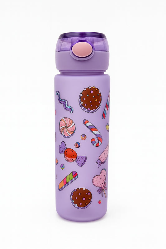 Sticla Kids Candy Purple 500ml , Model Vesel cu Dulciuri, Pai si Capac Flip Anti-Scurgere