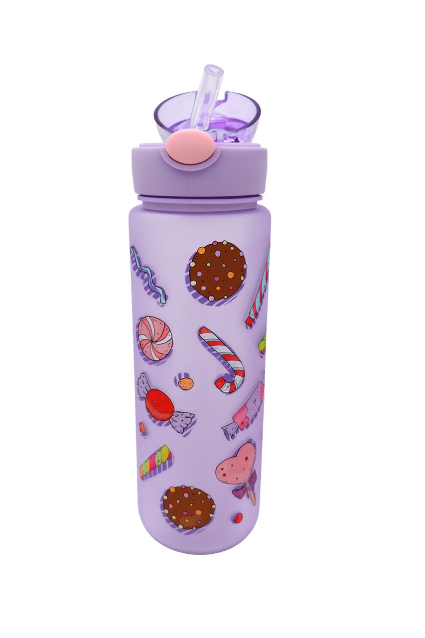 Sticla Kids Candy Purple 500ml , Model Vesel cu Dulciuri, Pai si Capac Flip Anti-Scurgere