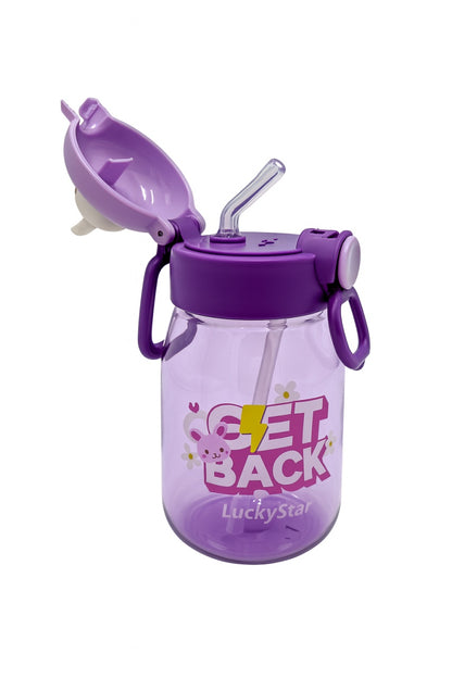 Sticla Kids Get Back 500ml , Model Violet cu Iepuras, Pai, Capac Flip si Manere Laterale