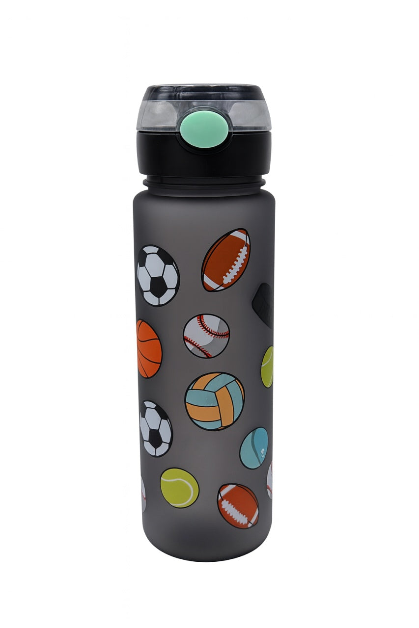 Sticla Kids Sports Ball 500ml , Model Sport Negru cu Pai si Capac Flip Anti-Scurgere