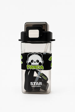 Sticla Panda Star 650ml , Model Premium cu Bretea, Pai si Capac Flip Black Edition