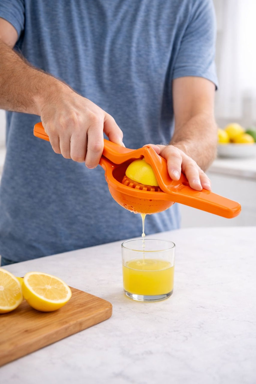 Storcător manual din plastic galben pentru citrice, ideal pentru bucătărie