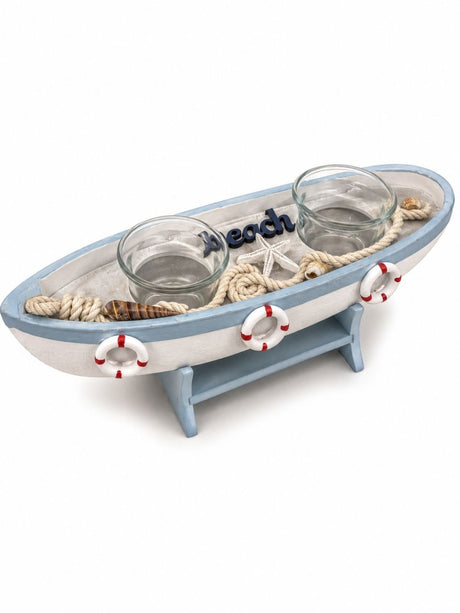 Suport Dublu pentru Lumânări în Formă de Barcă – Suvenir Marin Decorativ Beach Style