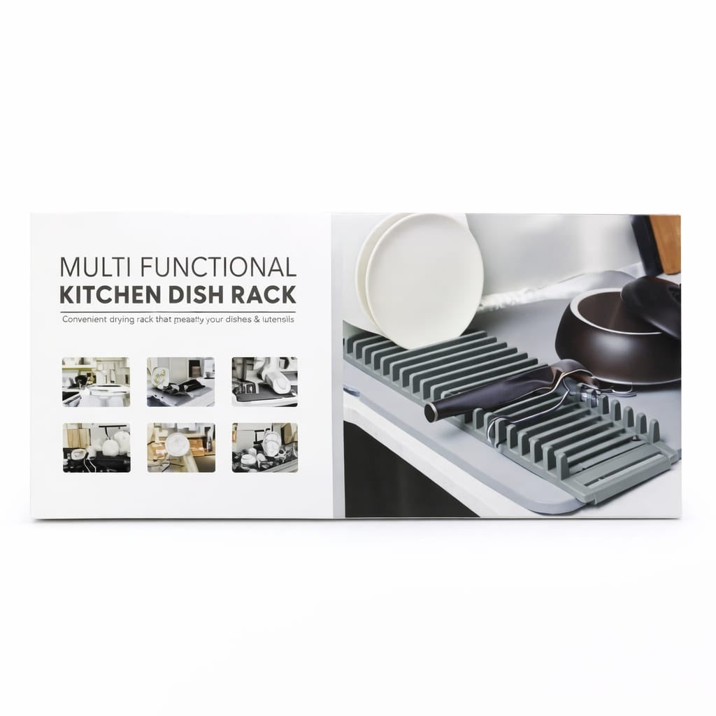 Suport multifuncțional pentru vase din plastic, culoare neutră, ideal pentru uscare vase