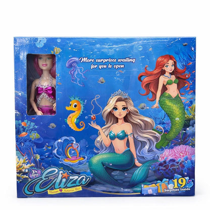 Surprise box papusa sirena cu accesorii, set surpriza 19 piese