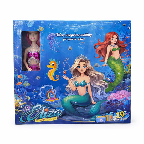 Surprise box papusa sirena cu accesorii, set surpriza 19 piese