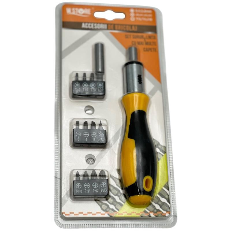 Surubelnita multifunctionala Bossram cu maner ergonomic si set 20 biti interschimbabili pentru utilizare versatila,