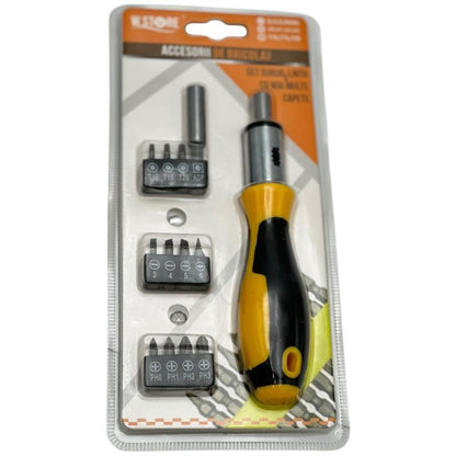 Surubelnita multifunctionala Bossram cu maner ergonomic si set 20 biti interschimbabili pentru utilizare versatila,