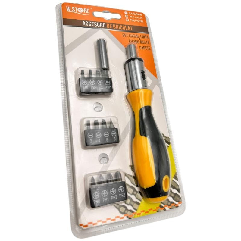 Surubelnita multifunctionala Bossram cu maner ergonomic si set 20 biti interschimbabili pentru utilizare versatila,
