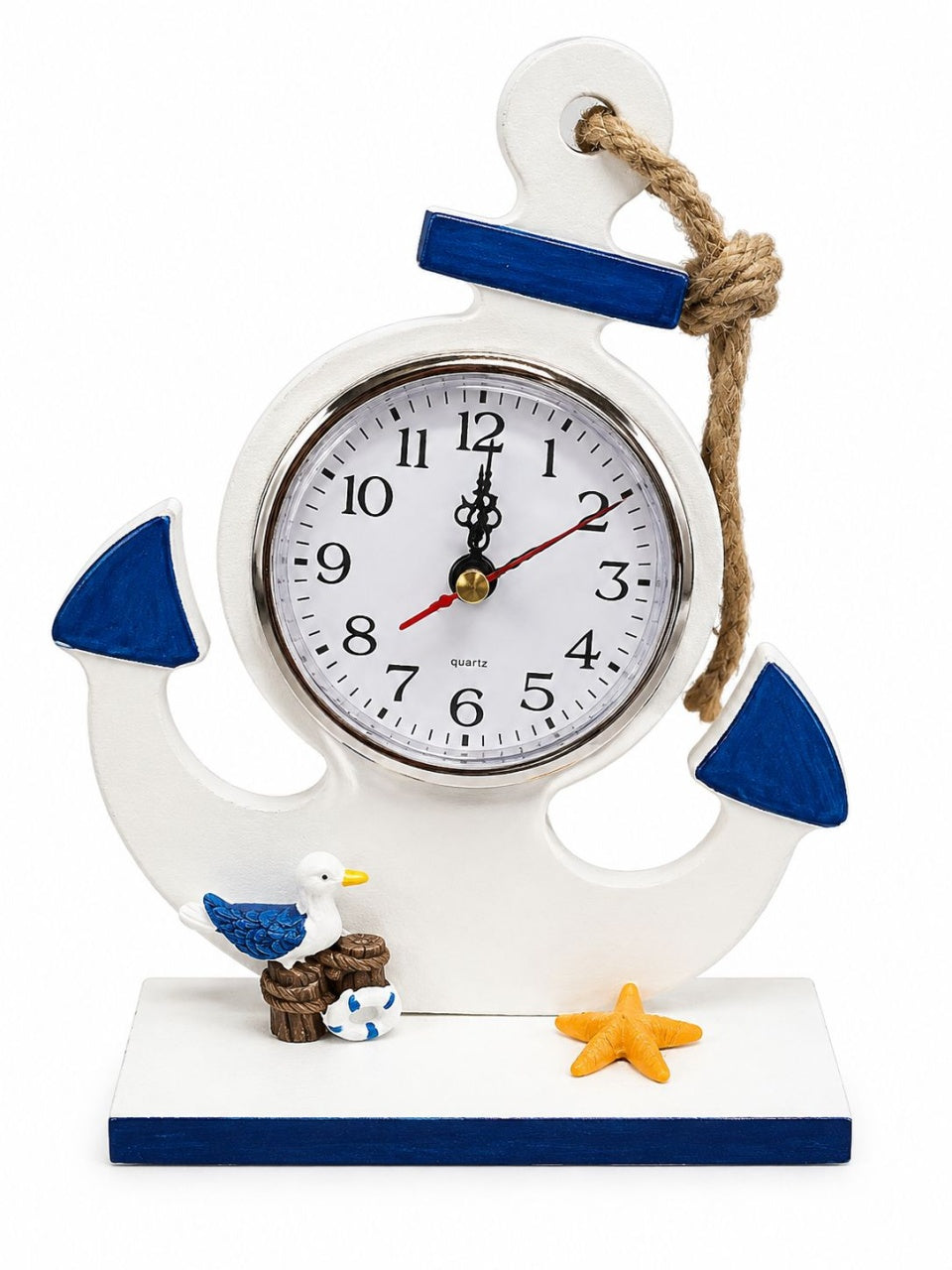 Suvenir Ceas Decorativ în Formă de Ancoră – Ornament Marin cu Pescăruș și Stea de Mare
