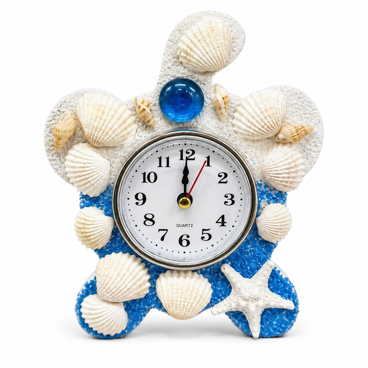 Suvenir Ceas Decorativ Marin cu Scoici și Stea de Mare – Ornament Nautic pentru Casă