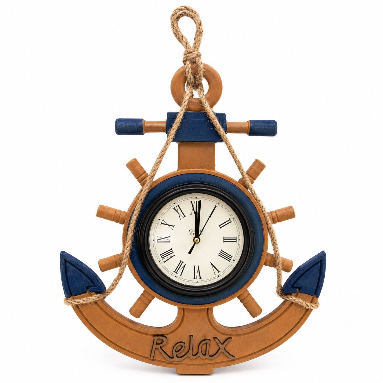 Suvenir Decorativ cu Ceas, Ancoră și Cârmă – Ornament Nautic pentru Casă și Birou