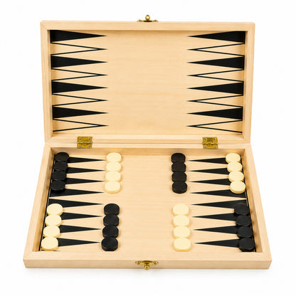Tabla sah si table din lemn 34cm, set 2 in 1, piese incluse, joc clasic