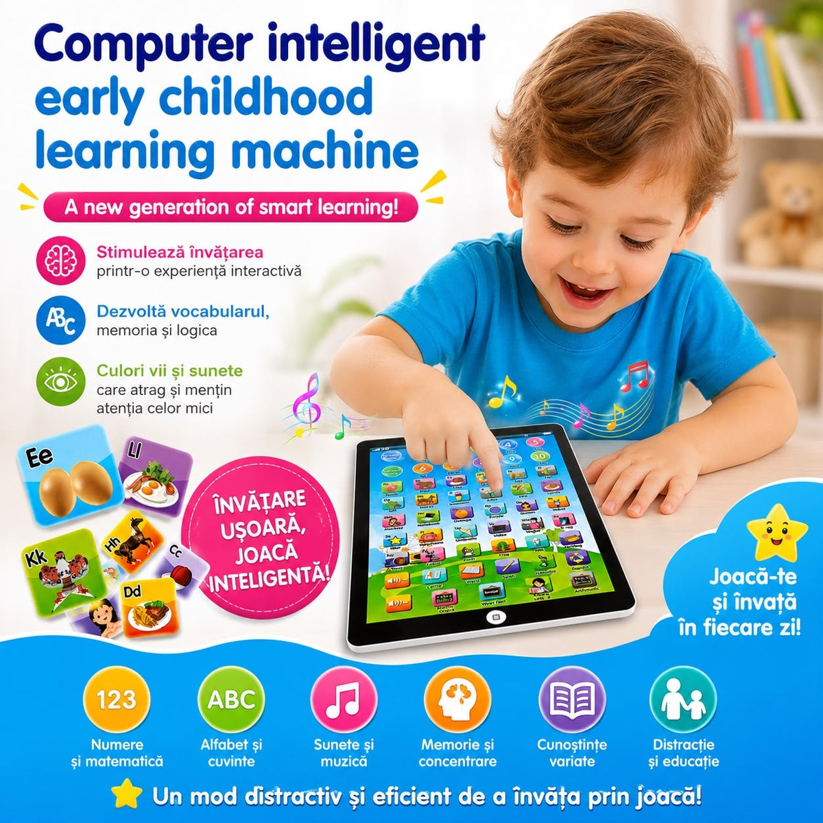 Tabletă Educativă Interactivă pentru Copii – Jucărie de Învățare cu Ecran Tactil, Litere, Cifre, Cuvinte