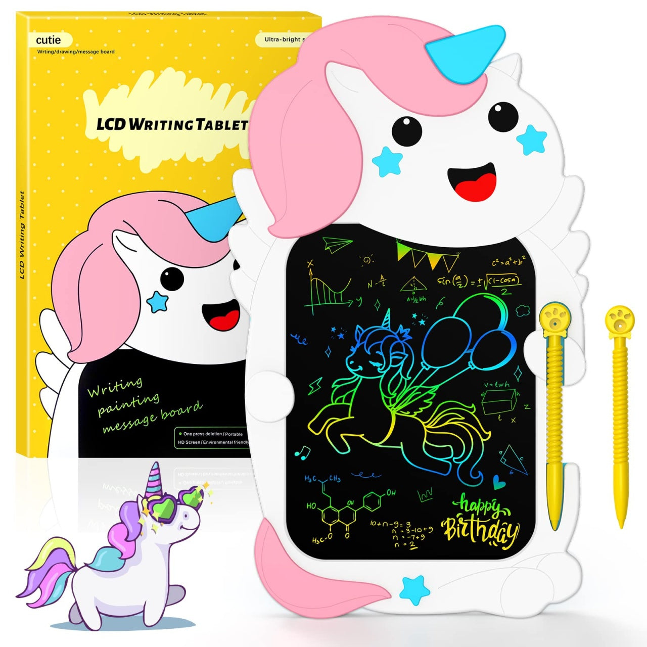 Tableta LCD de Scris Unicorn , 30 cm, Desen Color, Stergere Rapida, 2 Stylus-uri Incluse