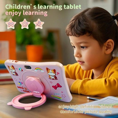 Tableta pentru copii 7 inch Android 15, 4GB RAM, 128GB, husa silicon, camera dubla, roz
