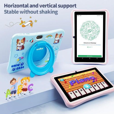Tableta pentru copii 7 inch Android 15, 4GB RAM, 128GB, husa silicon, camera dubla, albastru