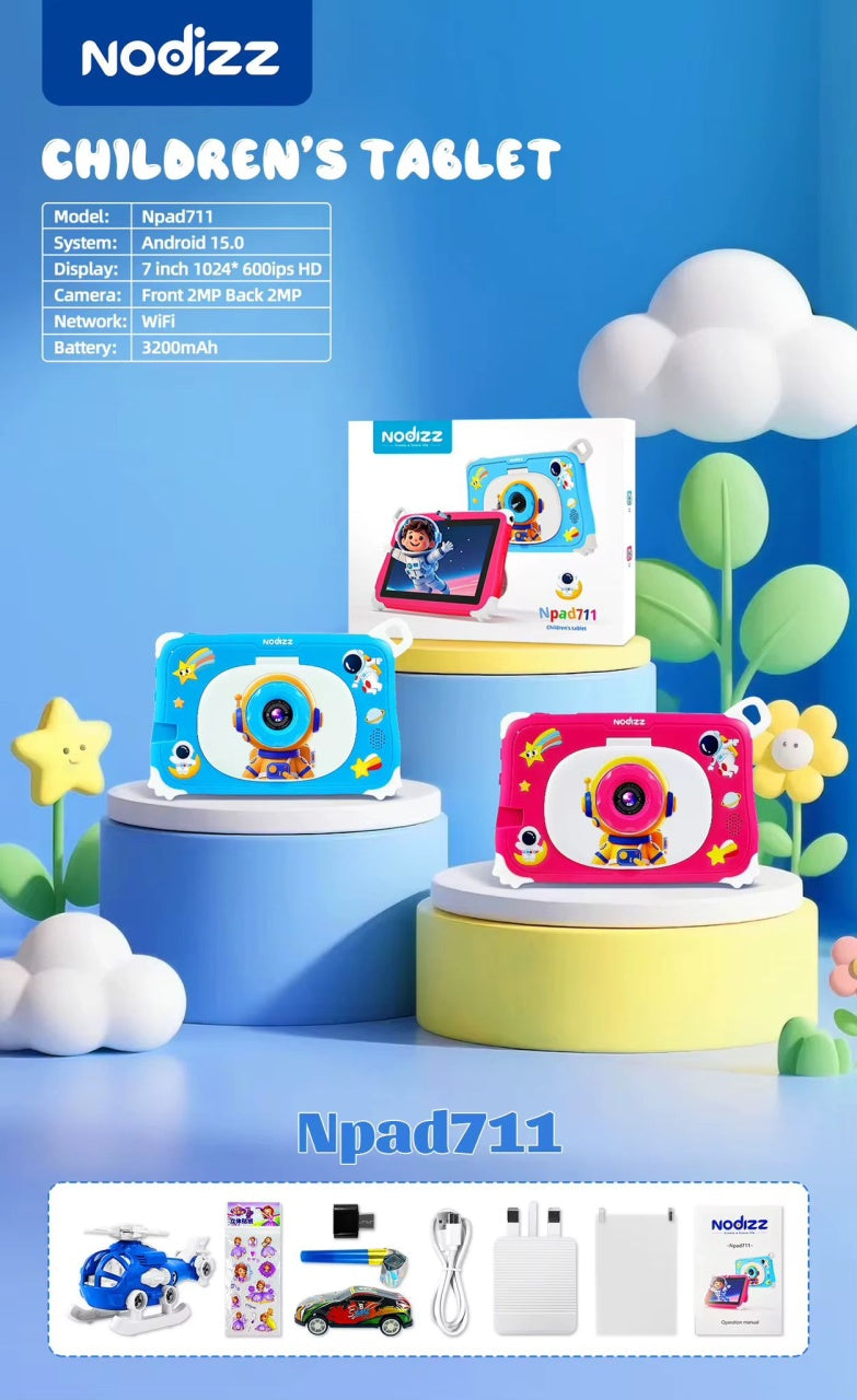 Tableta pentru Copii 7 Inch Android 15 Npad 711, 4GB RAM, 128GB, Camera Duala, Albastru