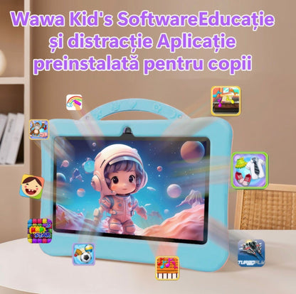 Tableta pentru copii 7 inch Android, 4GB RAM, 128GB, husa silicon, camera dubla, albastru