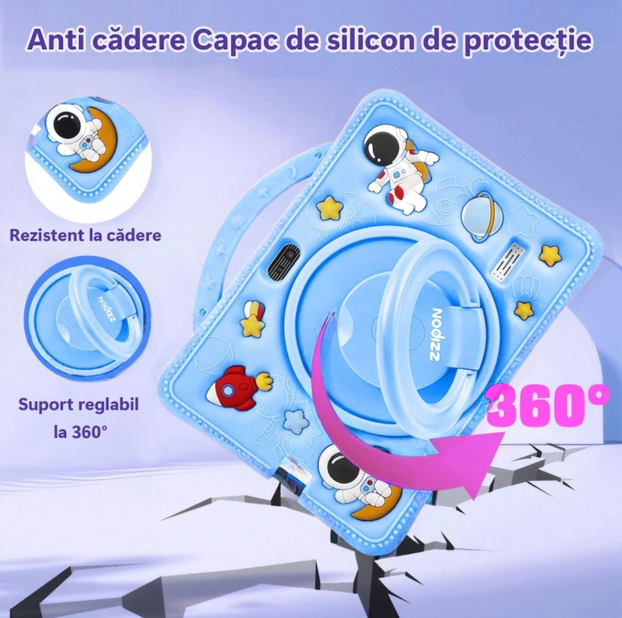 Tableta pentru copii 7 inch Android, 4GB RAM, 128GB, husa silicon, camera dubla, albastru