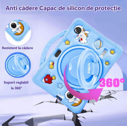 Tableta pentru copii 7 inch Android, 4GB RAM, 128GB, husa silicon, camera dubla, albastru