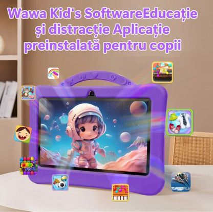 Tableta pentru copii 7 inch Android, 4GB RAM, 128GB, husa silicon, camera dubla, mov