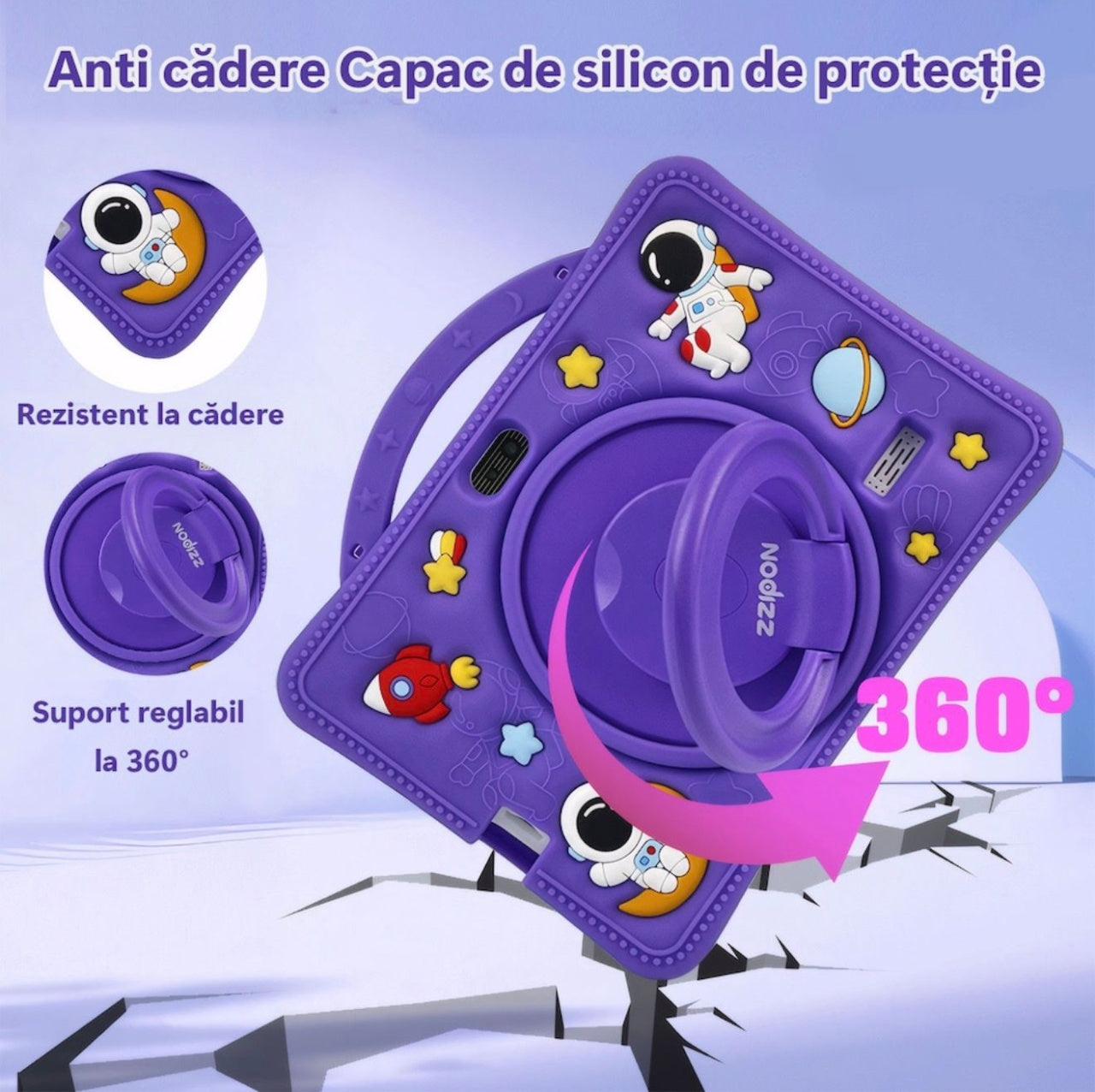 Tableta pentru copii 7 inch Android, 4GB RAM, 128GB, husa silicon, camera dubla, mov