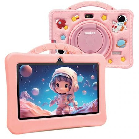 Tableta pentru copii 7 inch Android, 4GB RAM, 128GB, husa silicon, camera dubla, roz