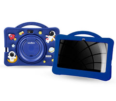 Tableta pentru copii 7 inch Android, 4GB RAM, 128GB, husa silicon, camera dubla, albastru inchis