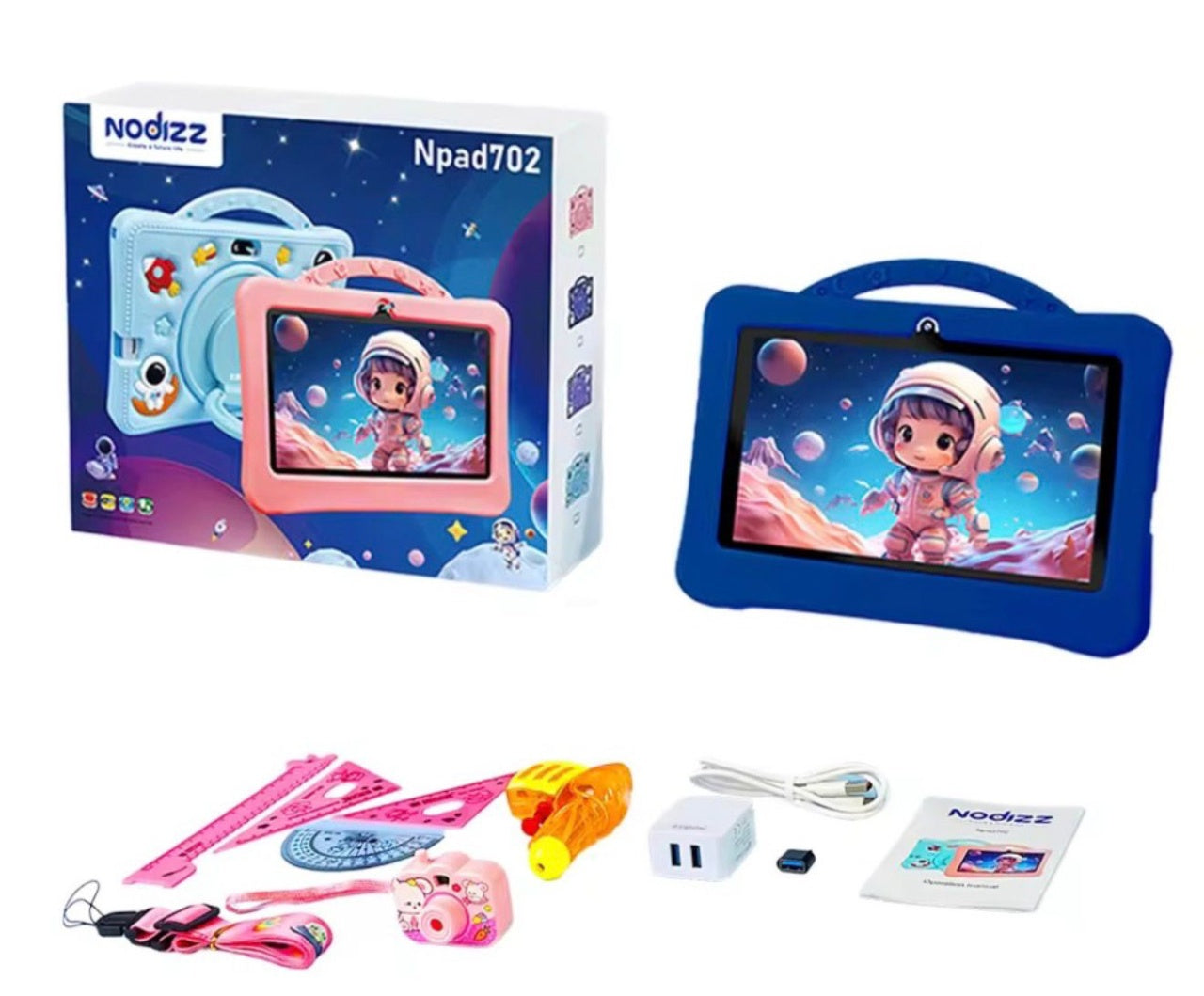 Tableta pentru copii 7 inch Android, 4GB RAM, 128GB, husa silicon, camera dubla, albastru inchis
