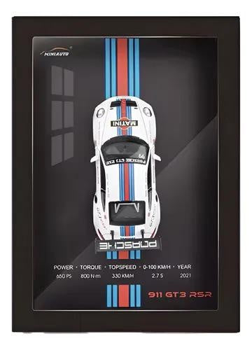 Tablou decorativ 3D cu macheta masina sport alba racing rama lemn