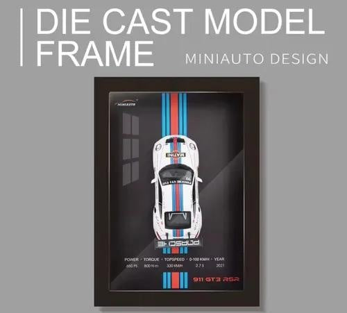 Tablou decorativ 3D cu macheta masina sport alba racing rama lemn