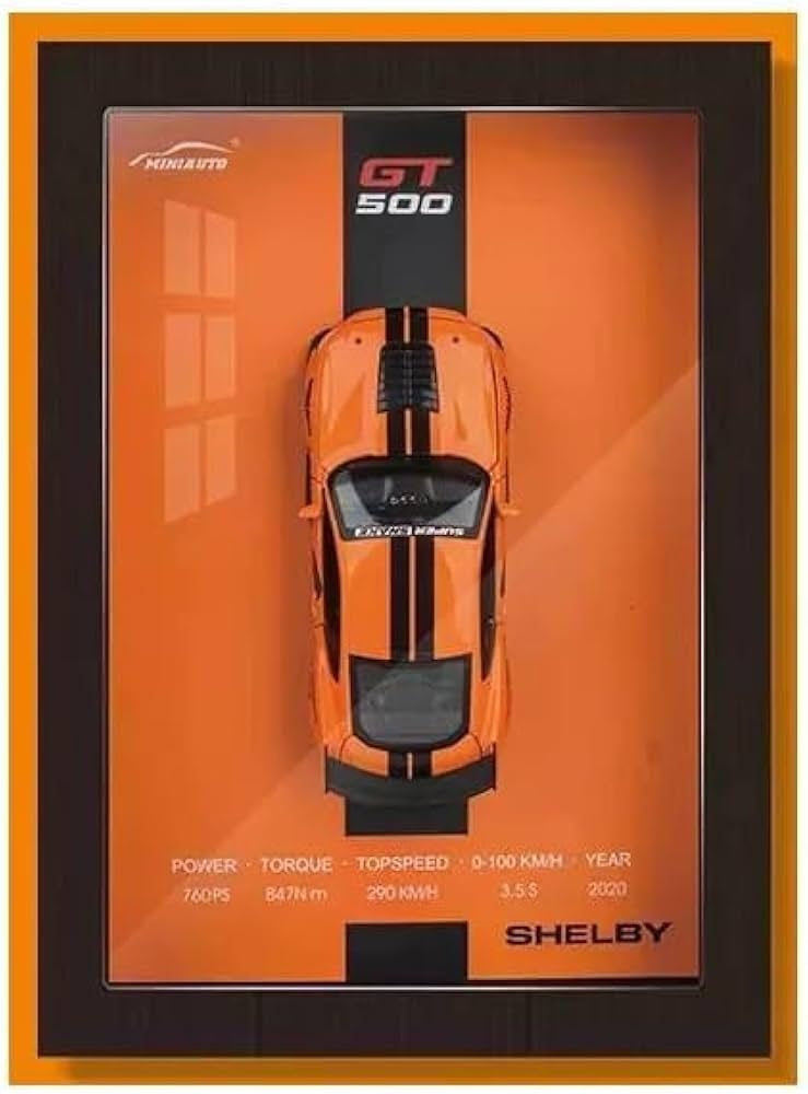 Tablou decorativ 3D cu macheta masina sport portocalie stil racing rama lemn
