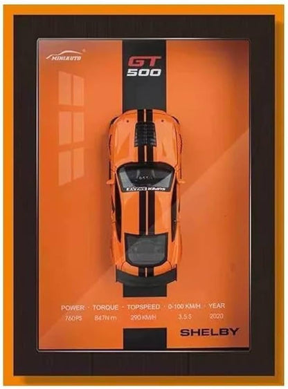 Tablou decorativ 3D cu macheta masina sport portocalie stil racing rama lemn