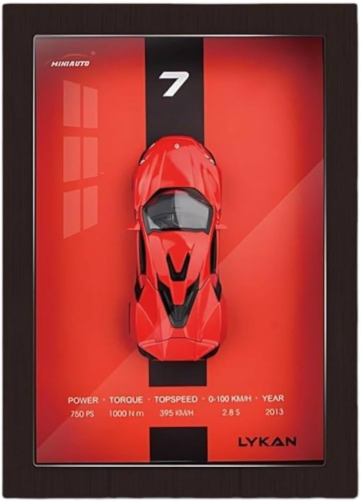 Tablou decorativ 3D cu macheta masina sport rosie rama lemn