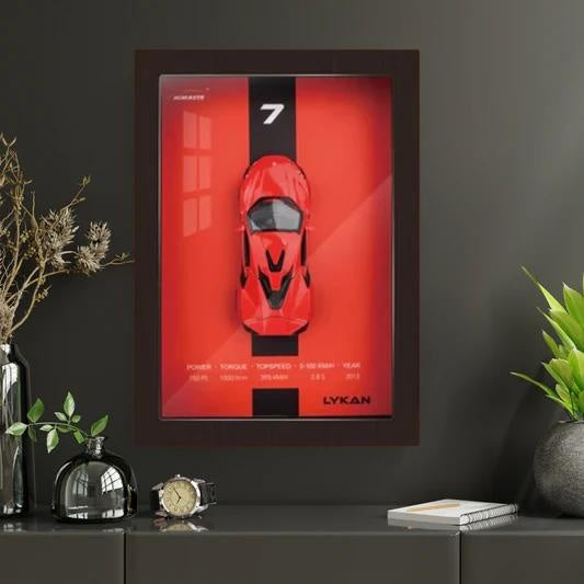 Tablou decorativ 3D cu macheta masina sport rosie rama lemn