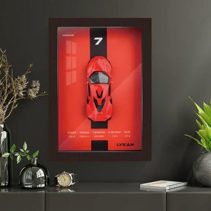 Tablou decorativ 3D cu macheta masina sport rosie rama lemn