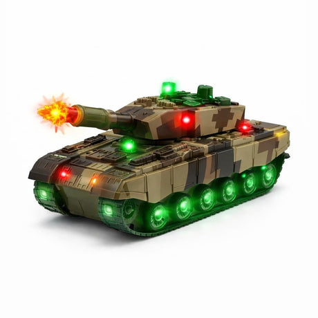 Tanc militar jucarie cu lumini LED sunet si efect tragere copii 3+